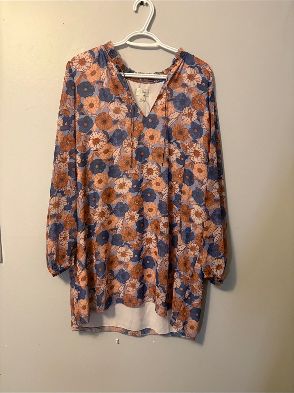 NWT Wilfred floral long sleeve dress in apricot beige and blues
